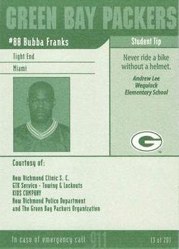 2002 Green Bay Packers Police - New Richmond Clinic S.C., GTK Service-Towing and Lockouts, Kids Company, New Richmond Police Department #3 Bubba Franks Back