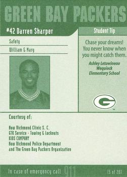 2002 Green Bay Packers Police - New Richmond Clinic S.C., GTK Service-Towing and Lockouts, Kids Company, New Richmond Police Department #5 Darren Sharper Back