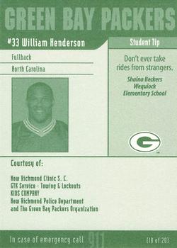 2002 Green Bay Packers Police - New Richmond Clinic S.C., GTK Service-Towing and Lockouts, Kids Company, New Richmond Police Department #18 William Henderson Back