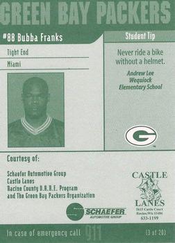 2002 Green Bay Packers Police - Racine County D.A.R.E. Program #3 Bubba Franks Back