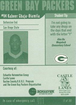 2002 Green Bay Packers Police - Racine County D.A.R.E. Program #7 Kabeer Gbaja-Biamila Back