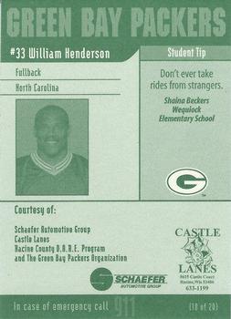 2002 Green Bay Packers Police - Racine County D.A.R.E. Program #18 William Henderson Back