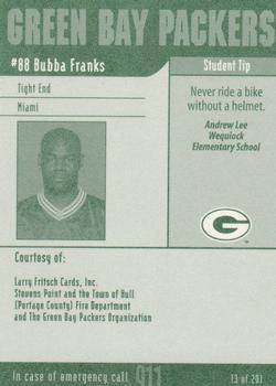 2002 Green Bay Packers Police - Larry Fritsch Cards,Stevens Point and the Town of Hull (Portage County) Fire Dept. #3 Bubba Franks Back