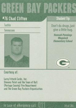 2002 Green Bay Packers Police - Larry Fritsch Cards,Stevens Point and the Town of Hull (Portage County) Fire Dept. #4 Chad Clifton Back