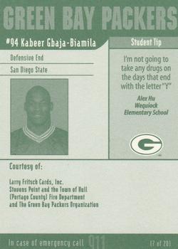 2002 Green Bay Packers Police - Larry Fritsch Cards,Stevens Point and the Town of Hull (Portage County) Fire Dept. #7 Kabeer Gbaja-Biamila Back