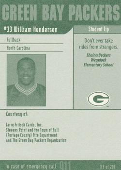 2002 Green Bay Packers Police - Larry Fritsch Cards,Stevens Point and the Town of Hull (Portage County) Fire Dept. #18 William Henderson Back
