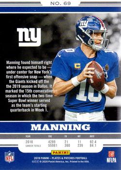 2019 Panini Plates & Patches - Purple #69 Eli Manning Back
