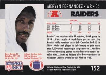 1990-91 Pro Set Super Bowl XXV Binder - Super Bowl XXV Raiders #152 Mervyn Fernandez Back