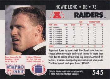 1990-91 Pro Set Super Bowl XXV Binder - Super Bowl XXV Raiders #545 Howie Long Back