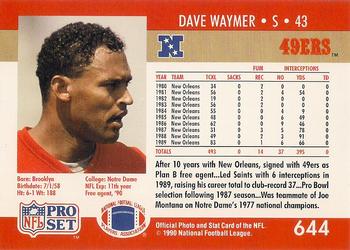 1990-91 Pro Set Super Bowl XXV Binder - Super Bowl XXV 49ers #644 Dave Waymer Back