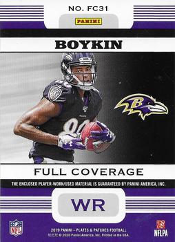 2019 Panini Plates & Patches - Full Coverage Relics #FC31 Miles Boykin Back