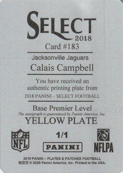 2019 Panini Plates & Patches - Printing Plate Autographs #87 Calais Campbell Back