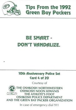 1992 Green Bay Packers Police - The Oshkosh Northwestern, Oshkosh Noon Kiwanis, The Athletes Foot, Oshkosh Police Department #4 Tootie Robbins Back