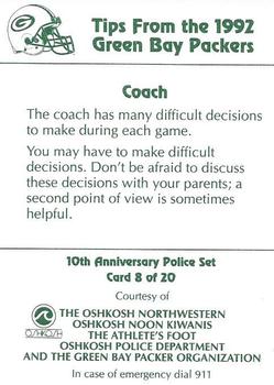 1992 Green Bay Packers Police - The Oshkosh Northwestern, Oshkosh Noon Kiwanis, The Athletes Foot, Oshkosh Police Department #8 Mike Holmgren Back
