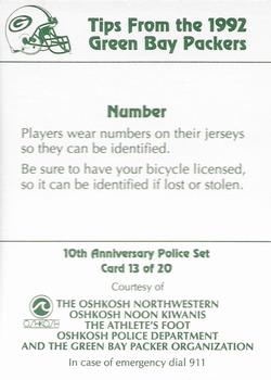 1992 Green Bay Packers Police - The Oshkosh Northwestern, Oshkosh Noon Kiwanis, The Athletes Foot, Oshkosh Police Department #13 LeRoy Butler Back