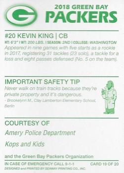 2018 Green Bay Packers Police - Amery Police Department #19 Kevin King Back