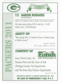 2011 Green Bay Packers Police - Larry Frisch Cards LLC, Stevens Point and the Town of Hull (Portage County) Fire Dept. #3 Aaron Rodgers Back