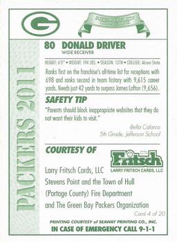 2011 Green Bay Packers Police - Larry Frisch Cards LLC, Stevens Point and the Town of Hull (Portage County) Fire Dept. #4 Donald Driver Back
