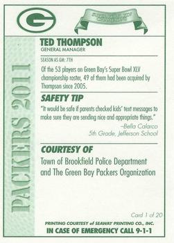 2011 Green Bay Packers Police - Town of Brookfield Police Department #1 Ted Thompson Back