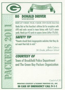 2011 Green Bay Packers Police - Town of Brookfield Police Department #4 Donald Driver Back