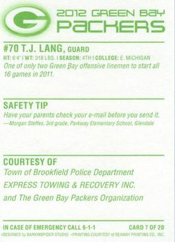 2012 Green Bay Packers Police - Town of Brookfield Police Department #7 T.J. Lang Back