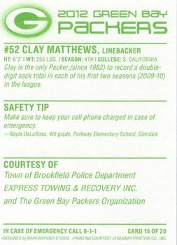 2012 Green Bay Packers Police - Town of Brookfield Police Department #15 Clay Matthews Back