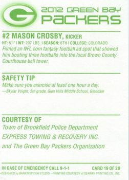 2012 Green Bay Packers Police - Town of Brookfield Police Department #19 Mason Crosby Back