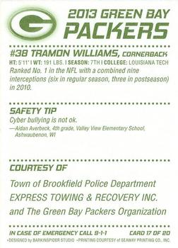 2013 Green Bay Packers Police - Town of Brookfield Police Department #17 Tramon Williams Back