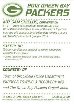 2013 Green Bay Packers Police - Town of Brookfield Police Department #19 Sam Shields Back