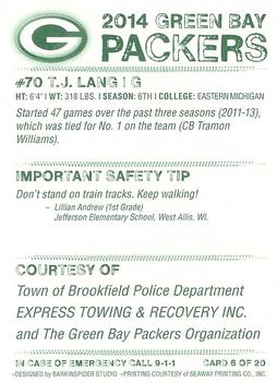 2014 Green Bay Packers Police - Town of Brookfield Police Department, Express Towing and Recovery Inc. #6 T.J. Lang Back