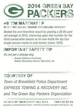 2014 Green Bay Packers Police - Town of Brookfield Police Department, Express Towing and Recovery Inc. #20 Tim Masthay Back