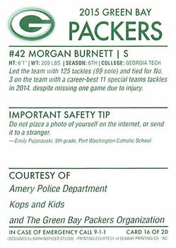 2015 Green Bay Packers Police - Amery Police Department #16 Morgan Burnett Back