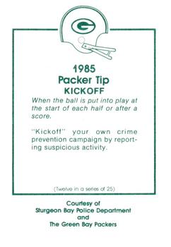 1985 Green Bay Packers Police - Sturgeon Bay Police Department #12 Del Rodgers Back