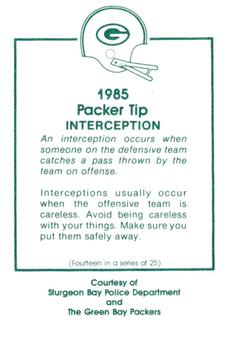 1985 Green Bay Packers Police - Sturgeon Bay Police Department #14 Tom Flynn Back