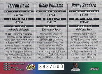 1999 Playoff Barry Sanders / Ricky Williams / Terrell Davis Promo #NNO Barry Sanders / Ricky Williams / Terrell Davis Back