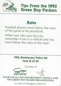 1992 Green Bay Packers Police - Copps Food Center, Your Local Law Enforcement Agency #12 Paul McJulien Back