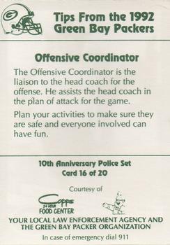1992 Green Bay Packers Police - Copps Food Center, Your Local Law Enforcement Agency #16 Sherman Lewis Back