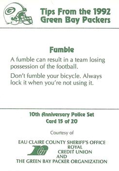 1992 Green Bay Packers Police - Eau Claire County Sheriff's Office, Royal Credit Union #15 Bryce Paup Back