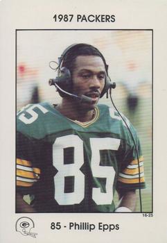 1987 Green Bay Packers Police - State Bank of Chilton, Rod's Zephyr Car Wash, Chilton Police Department #16-25 Phillip Epps Front