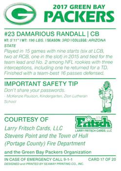 2017 Green Bay Packers Police - Stevens Point and the Town of Hull (Portage County) Fire Department #17 Damarious Randall Back