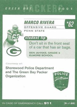 2001 Green Bay Packers Police - Shorewood Police Department #5 Marco Rivera Back