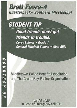 1998 Green Bay Packers Police - Middleton Police Benefit Association #9 Brett Favre Back