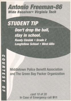 1998 Green Bay Packers Police - Middleton Police Benefit Association #10 Antonio Freeman Back
