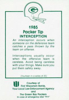 1985 Green Bay Packers Police - First Wisconsin Banks, Your Local Law Enforcement Agency #14 Tom Flynn Back