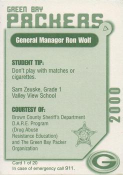 2000 Green Bay Packers Police - Brown County Sheriff's Dept, D.A.R.E. Program #1 Ron Wolf Back