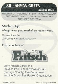 2005 Green Bay Packers Police - Larry Fritsch Cards,Stevens Point and the Town of Hull (Portage County) Fire Dept. #05 Ahman Green Back