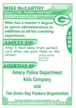 2009 Green Bay Packers Police - Amery Police Department, Kids Company #2 Mike McCarthy Back
