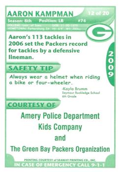 2009 Green Bay Packers Police - Amery Police Department, Kids Company #12 Aaron Kampman Back