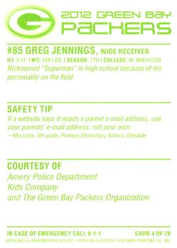 2012 Green Bay Packers Police - Amery Police Department, Kids Company #4 Greg Jennings Back