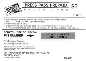 1996 Press Pass - Phone Cards $5 #6 Terry Glenn Back